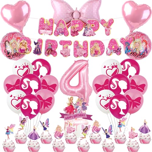 Prinzessin Deko Set für Mädchen 4 Jahre - 38 Stück Barbi Geburtstag Thema Mit Luftballon Rosa, Tortendeko, Happy Birthday Banner - Party Dekoration Prinzessin Deko Set für Mädchen 4 Jahre - 38 Stück Barbi Geburtstag Thema Mit Luftballon Rosa, Tortendeko, Happy Birthday Banner - Party Dekoration von OBBOR