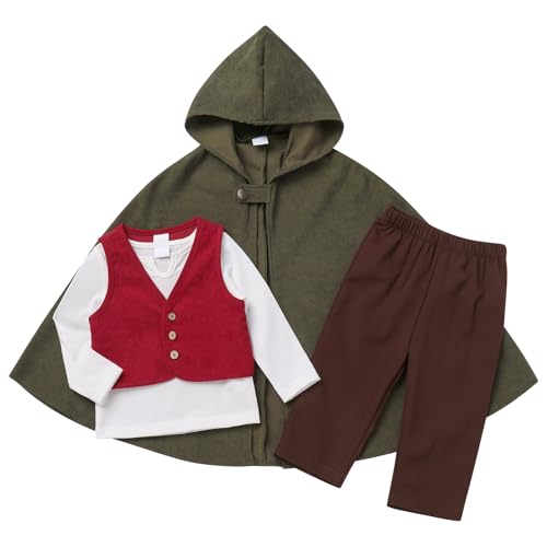 OBEEII Baby Junge Mittelalterliche Halloween Kostüm Cosplay Baby Suit Ringträger Outfit Fantasy World Kapuzenmmantel Kap Erster Geburtstag mit Top Weste Hosen Mantel OBEEII Baby Junge Mittelalterliche Halloween Kostüm Cosplay Baby Suit Ringträger Outfit Fantasy World Kapuzenmmantel Kap Erster Geburtstag mit Top Weste Hosen Mantel von OBEEII