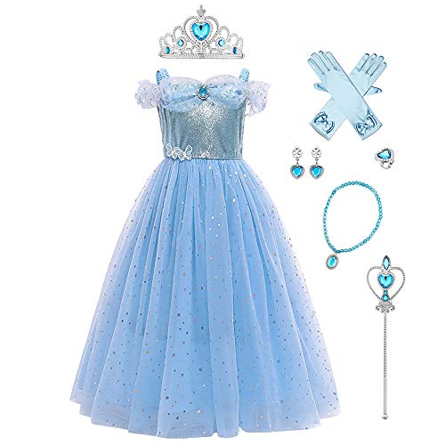 OBEEII Cinderella Kostüm Kinder Aschenputtel Prinzessin Kleid Mädchen Verkleidung Karneval Faschingskostüm Cosplay Party Halloween Festkleid 11-12 Jahre von OBEEII