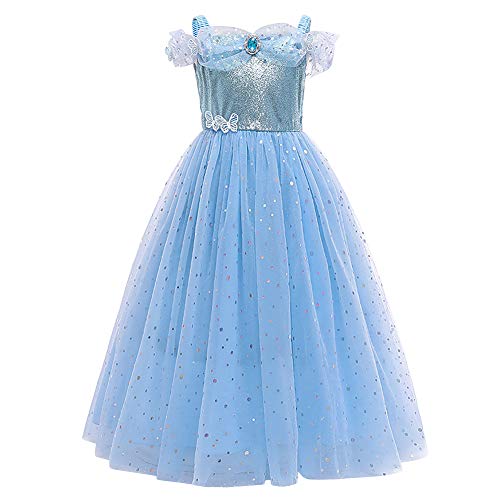 OBEEII Cinderella Kostüm Kinder Aschenputtel Prinzessin Kleid Mädchen Verkleidung Karneval Faschingskostüm Cosplay Party Halloween Festkleid 9-10 Jahre von OBEEII