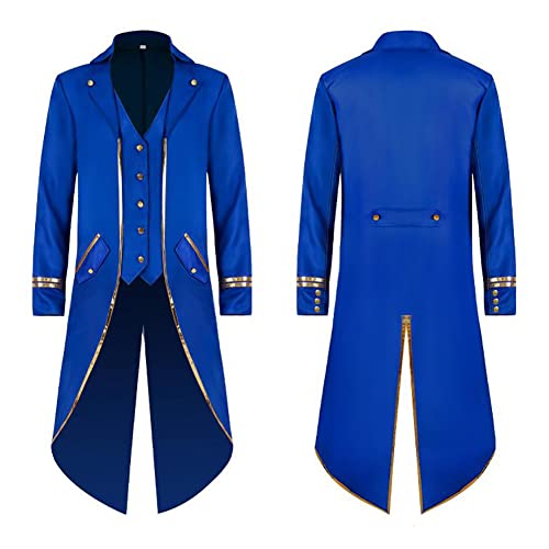 OBEEII Herren Steampunk Frack Mantel Vintage Mantel Mittelalter Gehrock Jacke Viktorianischen Karneval Kostüm Cosplay Halloween Fashing Smoking Kostüm Blau02 L von OBEEII