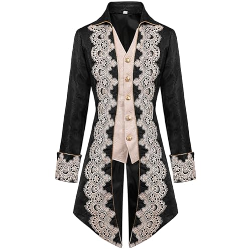OBEEII Herren Steampunk Frack Mantel Vintage Mantel Mittelalter Gehrock Jacke Viktorianischen Karneval Kostüm Cosplay Halloween Fashing Smoking Kostüm Schwarz02 L von OBEEII