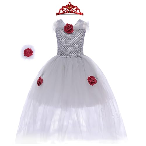 OBEEII Kinder Mädchen Prom Queen Halloween Kostüm Gothic Tüll Kleid Cosplay Kostüm mit Krone Rosette Armband für Fasching Cosplay Grau 7-8J OBEEII Kinder Mädchen Prom Queen Halloween Kostüm Gothic Tüll Kleid Cosplay Kostüm mit Krone Rosette Armband für Fasching Cosplay Grau 7-8J von OBEEII