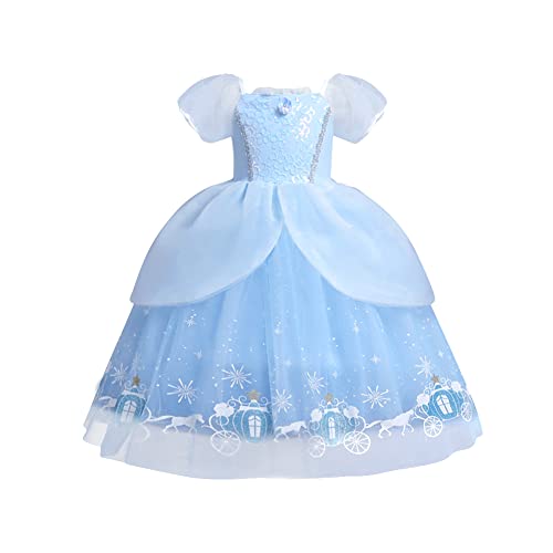 OBEEII Madchen Cinderella Kleid Karneval Kostüm Kinder Aschenputtel Prinzessin Kleid Verkleidung Faschingskostüm Cosplay Party Halloween Festkleid Blau04 5-6 Jahre von OBEEII