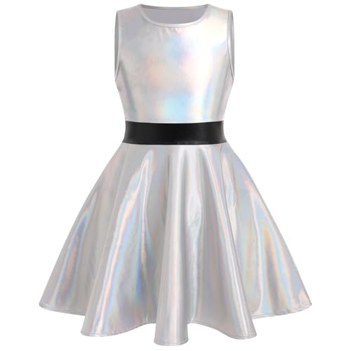 OBEEII Mädchen Metallic Ärmellos Minikleid A-Linie Holografisch Skater Faltenkleid Partykleid Party Rave Outfit Dance Karneval Halloween Kostüm silver 11-12 Jahre OBEEII Mädchen Metallic Ärmellos Minikleid A-Linie Holografisch Skater Faltenkleid Partykleid Party Rave Outfit Dance Karneval Halloween Kostüm silver 11-12 Jahre von OBEEII