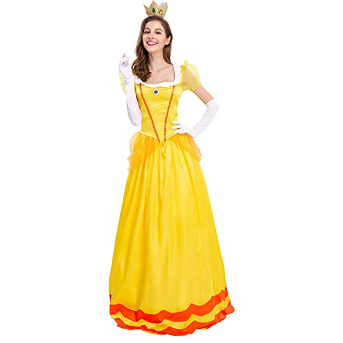 OBEEII Peach Prinzessin Kleid Damen Puffärmel Langes Kleid mit Handschuhen Krone Erwachsene Pfirsich Kostüm 3tlg Halloween Karneval Cosplay Kostüm Gelb Small OBEEII Peach Prinzessin Kleid Damen Puffärmel Langes Kleid mit Handschuhen Krone Erwachsene Pfirsich Kostüm 3tlg Halloween Karneval Cosplay Kostüm Gelb Small von OBEEII