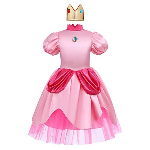 OBEEII Prinzessin Peach Kleid für Mädchen mit Krone Cosplay Karneval Halloween Party Kostüm, #Rosa, 9-10 Jahre OBEEII Prinzessin Peach Kleid für Mädchen mit Krone Cosplay Karneval Halloween Party Kostüm, #Rosa, 9-10 Jahre von OBEEII