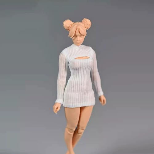 OBEST 1/12 Verhältnis Puppenkleidung, Langärmeliges Pulloverkleid, Kleidung für 1:12 Verhältnis, Handgewebt, Modeaccessoire (Weiß) von OBEST