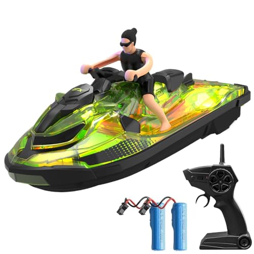 OBEST 2,4 GHz Ferngesteuertes Boot, RC Motorboot Spielzeug für Kinder mit LED-Lichtern und Puppen-Imitat, 2 Batterien, für Schwimmbäder und Seen von OBEST