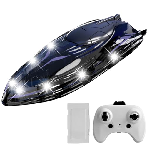 OBEST 2.4GHz RC Speedboat,Ferngesteuertes Boot mit LED-Beleuchtung, Stuntfunktion für Schwimmbäder, Seen und Teiche, Wasserspielzeug für Jungen und Mädchen von OBEST