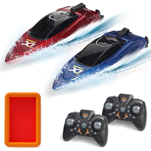 OBEST 2Pcs Mini Ferngesteuerte Boote, RC Rennboote für Wettkampfspiele mit Aufblasbarem Wassertank, 2.4G Elektrisches Schnellboot Sommer Wasser Speedboote, Poolspielzeug für Jungen Mädchen Erwachsene von OBEST