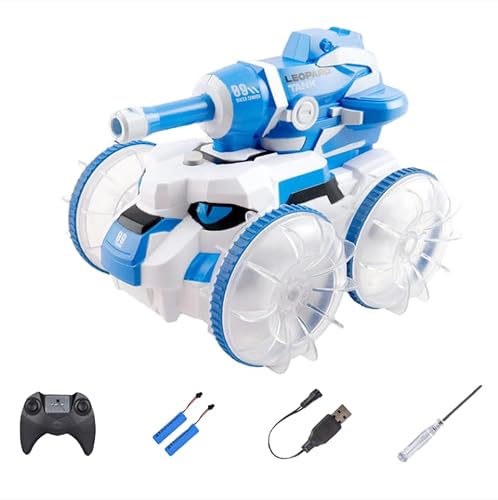 OBEST Amphibienfahrzeug Ferngesteuert, Ferngesteuertes Auto mit Wasserpistole, RC Auto 360°-Rotations-Stunt, Automatische Wasserbefüllung, Spielzeug ab 6 Jahre Jungen, Schwimmbad, Außen, Garten von OBEST