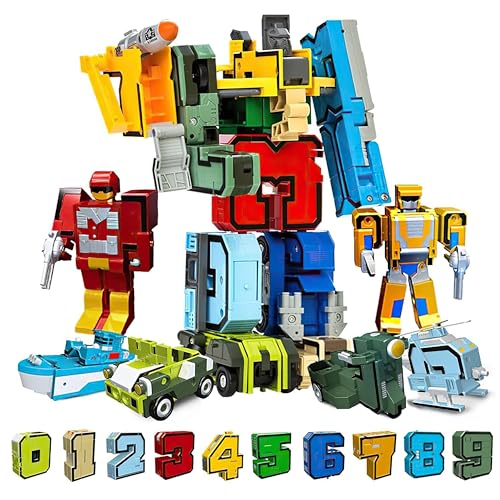 OBEST Anzahl Roboter Transformer Spielzeug, 15 Digitale Symbole verwandeln Panzer/Hubschrauber/U-Boot Zusammengebaut, Pädagogische Bausteine Set für Kinder, pädagogisches Lerngeschenk von OBEST