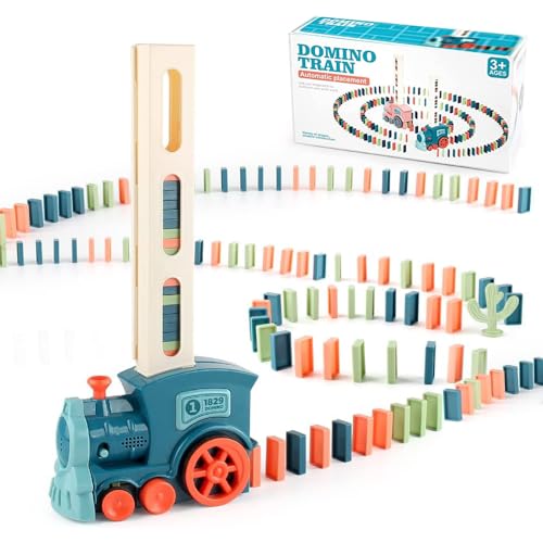 OBEST Domino Zug Spielzeug, 80 Pcs Domino Blöcken Elektrischer Bahn Set, Automatische Platzierung von Domino-Blöcken, Pädagogisches Spielzeug-Geschenk für Mädchen und Jungen ab 3 Jahren von OBEST
