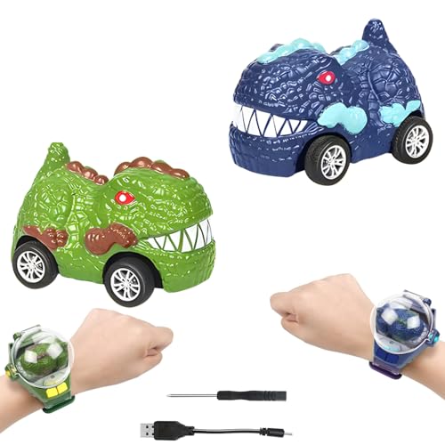 OBEST Fernbedienung Auto Uhr,2 Teiliger Mini Dinosaurier Rennwagen,2.4GHz USB Tragbares Sportspielzeug,Geschenk für Jungen und Mädchen von OBEST