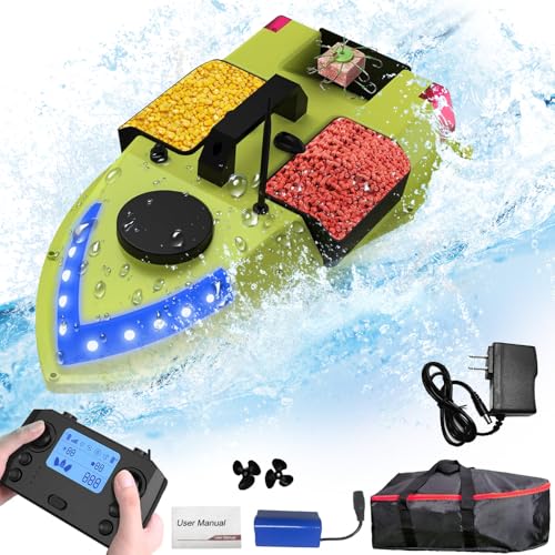 OBEST Fernbedienung Fischköderboot mit GPS, 600M Nachtlicht Futterboot RC Angeln Köderboot, 1,5kg Laden 3-Kabinen Angelboot, Intelligente Rückkehr, Niedriger Batterieschutz, Doppelmotor Boot, 5200mAh von OBEST
