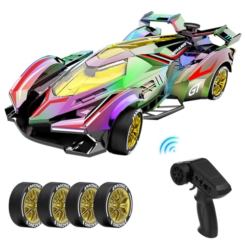 OBEST Ferngesteuert Drift Auto, 1:14 Scale RC Drifting Car, 4WD Fernbedienung Rennwagen mit Driftfunktion, Spray und LED Licht, Cooler Driftwagen Spielzeugauto für Jungen und Mädchen ab 8 Jahre älter von OBEST