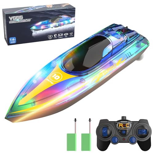 OBEST Ferngesteuerte Boot 2.4GHz RC Boot Hochgeschwindigkeits RC Rennboot mit LED Lichtern,Spielzeugboot RC Boats Toy,Schwimmbäder/Seen/Teiche Spielzeug Geschenke für Erwachsene und Kinder von OBEST