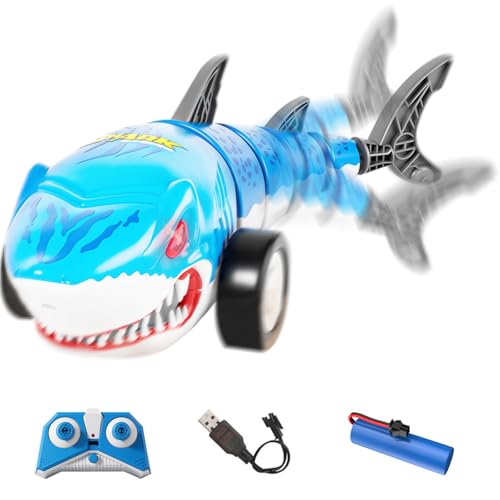 OBEST Ferngesteuertes Auto RC Hai Spielzeug, 2.4GHZ Stunt Auto Hai-Design, 360°-Drehung Shark Ferngesteuertes Car mit LED Lampe, Haiboot Fahrzeug Oster Geschenk für Jungen und Mädchen 3-10 Jahre von OBEST