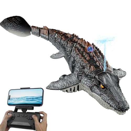 OBEST Ferngesteuertes Boot mit HD Kamera, 2.4GHz Haibootspielzeug, Elektrisches Wasserspray Wasserspielzeug mit LED-Lichtern, APP Fernbedienung, 1200mAh Batterie, Geschenke für Jungen und Mädchen von OBEST