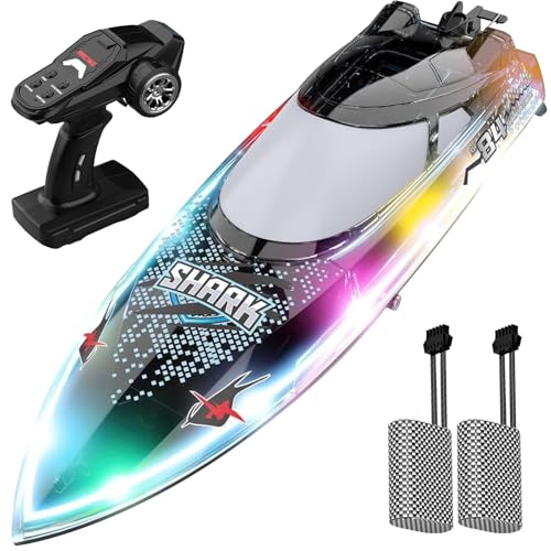 OBEST Ferngesteuertes Boot mit LED Lichtern, 30+km/h RC Haiboot, 2,4 GHz Rennboot, Jungen und Mädchen beliebtes Wasserspielzeug Geschenk, 2 Batterien OBEST Ferngesteuertes Boot mit LED Lichtern, 30+km/h RC Haiboot, 2,4 GHz Rennboot, Jungen und Mädchen beliebtes Wasserspielzeug Geschenk, 2 Batterien von OBEST