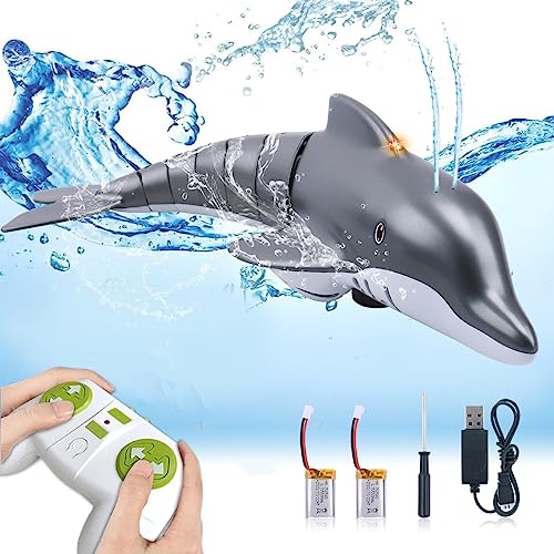 OBEST Ferngesteuertes Delfin Spielzeug RC Boot, 2.4GHZ Hohe Simulation Dolphin HaiBoot, Tauchfähig Shark Dolphin für Pools und Seen, Elektrische Wasserspielzeuge Geschenk für 6+ Kinder im Sommer von OBEST