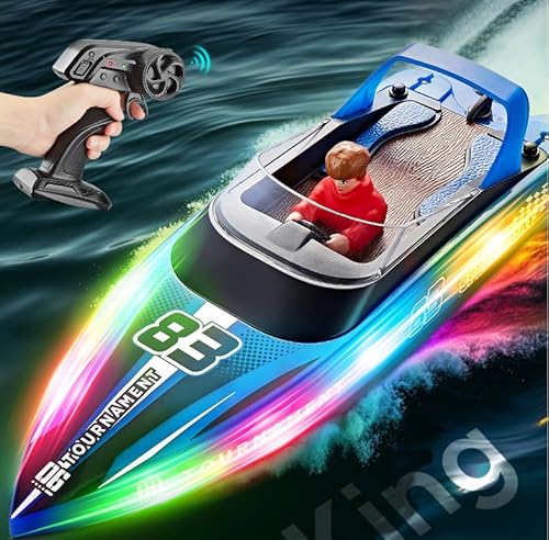 OBEST Fernsteuerboot mit LED Lichtern, 2.4GHz 15km/h Hochgeschwindigkeits Fernsteuerboot, Hohen/Niedrigen Geschwindigkeit Fernsteuerungs Schnellboot, 120min Ausdauer, Schwimmbad/See/Teich Spielzeug OBEST Fernsteuerboot mit LED Lichtern, 2.4GHz 15km/h Hochgeschwindigkeits Fernsteuerboot, Hohen/Niedrigen Geschwindigkeit Fernsteuerungs Schnellboot, 120min Ausdauer, Schwimmbad/See/Teich Spielzeug von OBEST