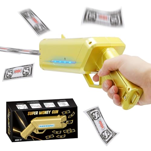 OBEST Geld Pistole Shooter Spielzeug, 100 Gefälschte Banknoten, Super Money Gun,Matte Gold Prop Gun mit Lichteffekten, Geld Regen, Geeignet für Parteien, Hochzeiten, Party Spiele von OBEST
