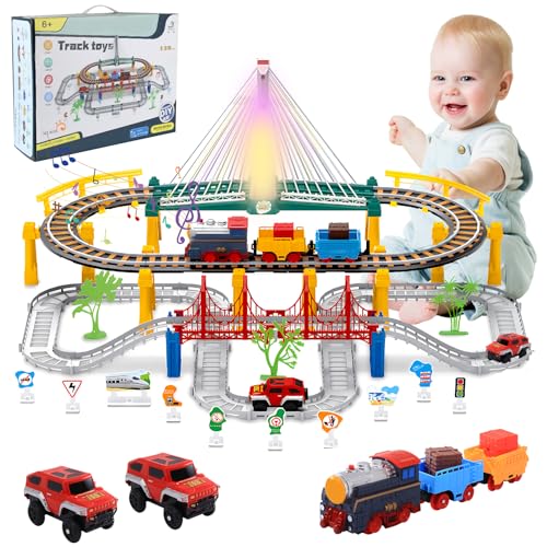 OBEST Gleisspielzeug für Kinder,Gleisbahnen für Elektroautos, Hochgeschwindigkeits-Mehrschichtschienensätze,Dampfzüge Mit Ton,Geschenke für Jungen und Mädchen von OBEST