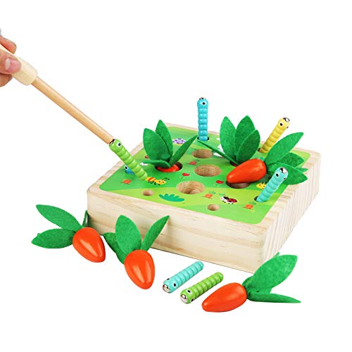 OBEST Holzspielzeug für Baby Kinder Montessori , Karotte Holz Form und Größe Sortierspiel für Kinder, Fische Angeln Spiel Holzpuzzle, Geburtstag Neues Jahr Weihnachten Geschenk für Kleinkind von OBEST