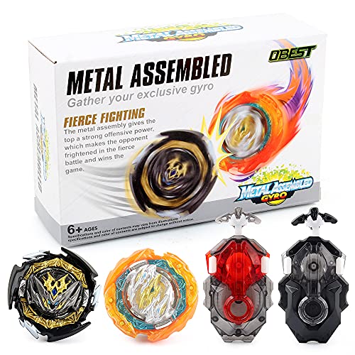 OBEST Kampfkreisel Set Bey Battling Tops Wirbelwind Gyros Burst Metal Grip Set, 4D Fusion Modell Metall Masters Speed Kreisel Launcher Battle Set für Kinder Weihnachten, Geburtstag(2 Stück) von OBEST