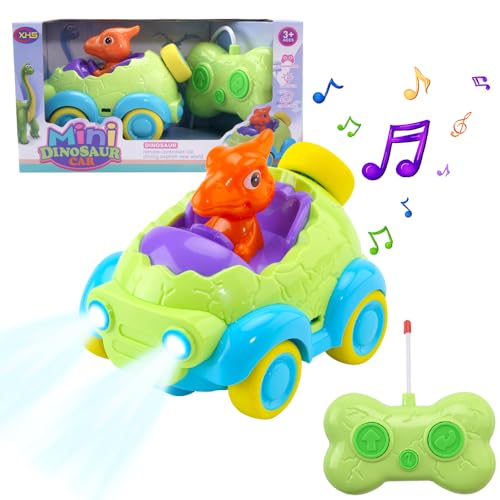 OBEST Ferngesteuertes Auto ab 2 3 4 5 6 Jahre, Dinosaurier Spielzeugauto, RC Auto mit Lichtern und Musik, Geschenk zum Kindergeburtstag für Kinder Mädchen Jungen von OBEST