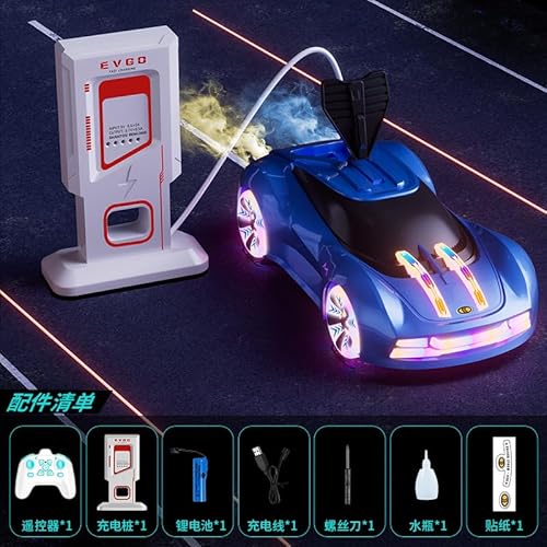 OBEST Stunt Fernbedienung Auto, Neue Energie Sportwagen mit Ladestation, EIN Knopfspray, LED Licht und Musik, 2.4GHz Spielzeugauto, Fernbedienung Drift Auto passend für Jungen und Mädchen von OBEST