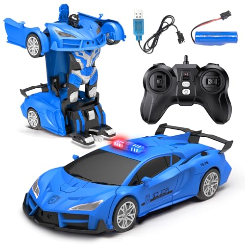 OBEST Transform Ferngesteuertes Auto Spielzeug, 2-in-1 Ferngesteuertes Auto Roboter, Junge Mädchen pielzeug, RC Polizeiauto,Spielzeug-Geschenke für Kinder ab 4 5 6 7 8 9 10 11 12 Jahren von OBEST