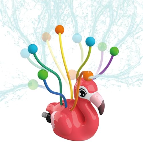 OBEST Wassersprinkler Rasensprenger Spielzeug, Sprinkler Wasserspielzeug Garten, Kinder Outdoor Spielzeug Garten, Flamingo Automatischer Sommer Wasserspielzeug Spray Wasserspiel (mit Ball) von OBEST