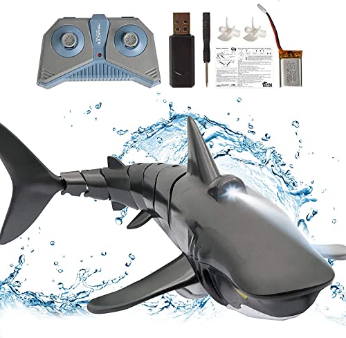 OBEST Flexibles Hai RC Spielzeug Shark Boat, 2.4 GHz RC Elektrisches Haiboot Spielzeug Speedboat, Ferngesteuertes unterdem Wasser Shark Toy, Geschenk für Kinder Pool Lake Pond Garden (Schwarz) von OBEST