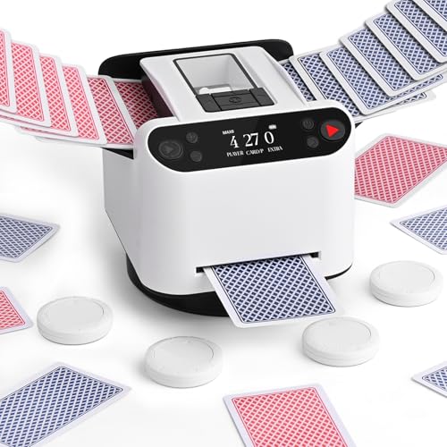 Automatischer Kartenmischer und Austeiler, 360° Drehung für 1–2 Decks, Kartenmischmaschine Kartenmischgerät mit verteiler, 2–12 Spieler mit 4 Fernbedienungen, Wiederaufladbar, Leise für Poker UNO Weiß Automatischer Kartenmischer und Austeiler, 360° Drehung für 1–2 Decks, Kartenmischmaschine Kartenmischgerät mit verteiler, 2–12 Spieler mit 4 Fernbedienungen, Wiederaufladbar, Leise für Poker UNO Weiß von OBLITZON