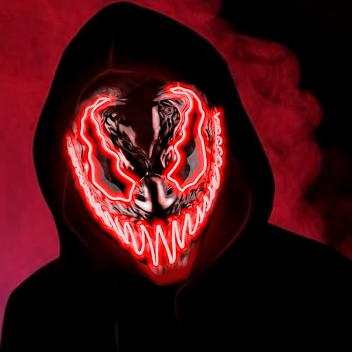 OBLIVATE Unisex-Halloween-Masken, LED-Masken, gruselige leuchtende Masken, Cosplay, LED-Halloween-Masken für Raves, gruselige Maske für Erwachsene und Kinder (Venom – Rot) von OBLIVIATE