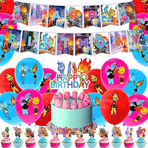 OBLRXM E-lemental Geburtstag Deko, 32 Stück E-lemental Ballons, E-lemental Birthday Party Set mit Banner Cake Toppers, E-lemental Party Supplies für Kindergeburtstag Deko, Baby Shower von OBLRXM