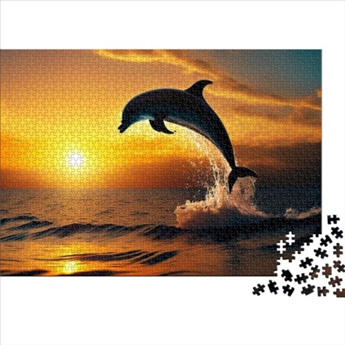 Delfin-Surf-Puzzle, 1000 Teile, für Erwachsene, Puzzle für Erwachsene, Holzpuzzle für Erwachsene, Lernspiel, Herausforderungsspielzeug (Größe 75x50cm) von OBUMI