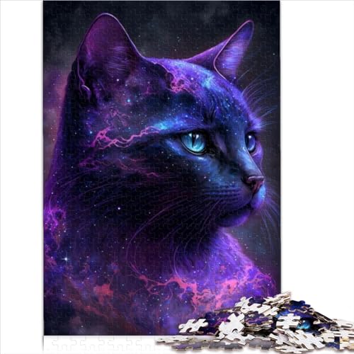 Lila Galaxie-Katze, Holzpuzzle, 300 Teile, Puzzle für Erwachsene, für Erwachsene und Kinder ab 12 Jahren, Stressabbau (Größe 40x28cm) von OBUMI
