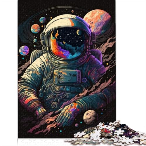 Puzzle, 300 Teile, Neon-Astronaut, Holzpuzzle für Erwachsene und Kinder, Intellektuelles Spiel (Größe 40x28cm) von OBUMI
