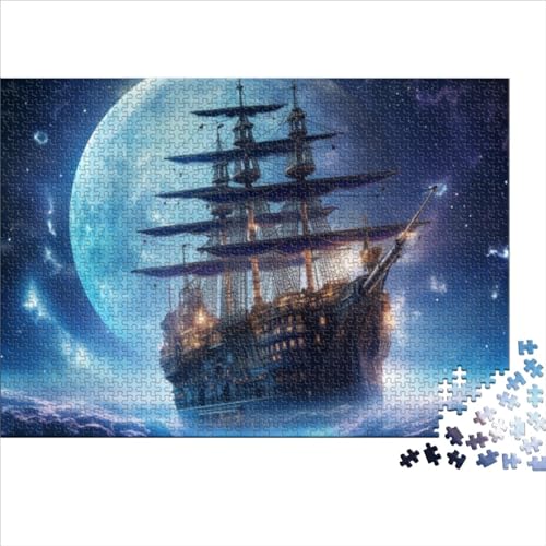 Puzzle | Jigsaws Fantasy Piratenschiff 1000 Teile für Erwachsene Erwachsenenpuzzle Holzpuzzle Geschenke für Familienspaß und Spieleabende (Größe 75x50cm) von OBUMI
