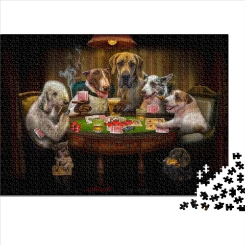 Puzzles Hunde Spielen Poker 500 Teile für Teenager Geschenke Erwachsene Puzzle Holzpuzzles für Erwachsene Lernspielzeug 52x38cm von OBUMI