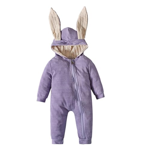 OBiQuzz Damen Jumpsuit Schlafanzug Bunny Kostüm Winter Baby Body Krabbeln Anzug Kapuzen Kleidung T Shirt 18 (Purple, 0-3 Months) von OBiQuzz