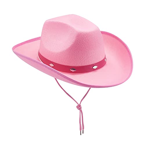 OBiQuzz Unisex Solid Saum Western Five Nail gebogene Krempe Krawatte Modischer Cowboyhut Kinder Karneval Kostüm Cowboy (Pink, One Size) von OBiQuzz