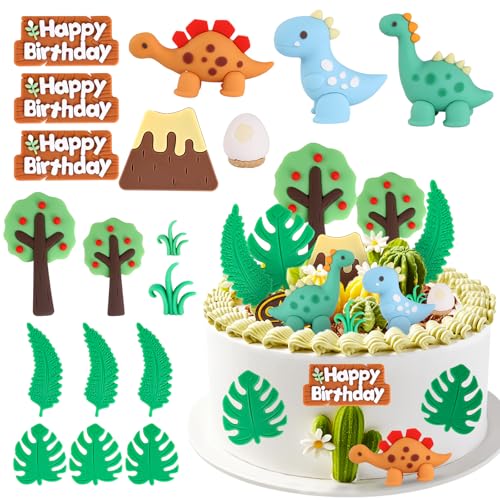 Dinosaurier Kuchen Topper Set, Dino Tortendeko für Kindergeburtstag, Baby Party Deko, Cake Topper für Dinosaurier Themen Kuchen, Happy Birthday Dekoration für Jungen und Mädchen von OCCOUMR