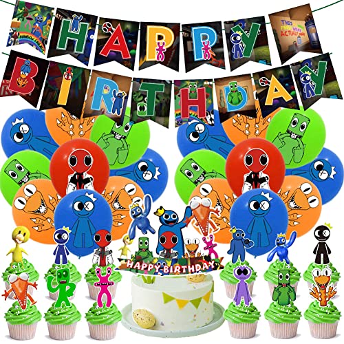43 Stück Rainbow Geburtstags Deko,Rainbow Party Zubehör Set mit Happy Birthday Banner Luftballons Cake Topper Cupcake Topper für Kinder Mädchen Jungen Themenparty Dekoration von OCDSLYGB