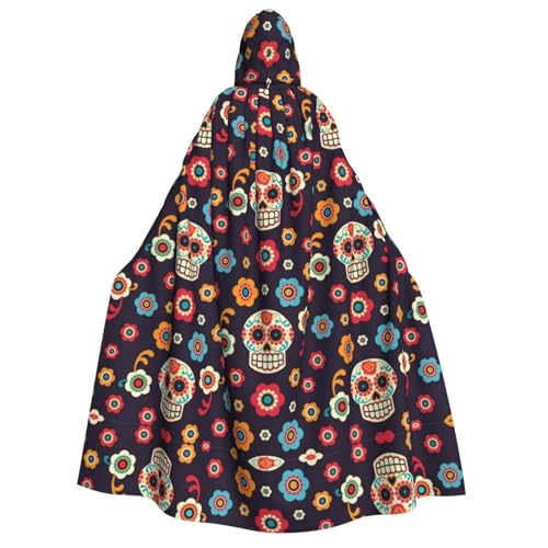 Sugar Skulls Halloween Kapuzenumhang für Erwachsene, geeignet für Rollenspiele auf Halloween-Partys, Tänzen usw. von OCELIO
