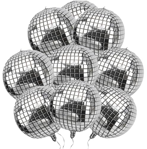 9Pcs Silver Disco Balloons, 22 Inches 4D Silver Disco Ball, Shiny and Unique, Perfect for Birthdays, Bachelor Party, Wedding, 70s 80s 90s Disco Party Decorations von OCHILIMA